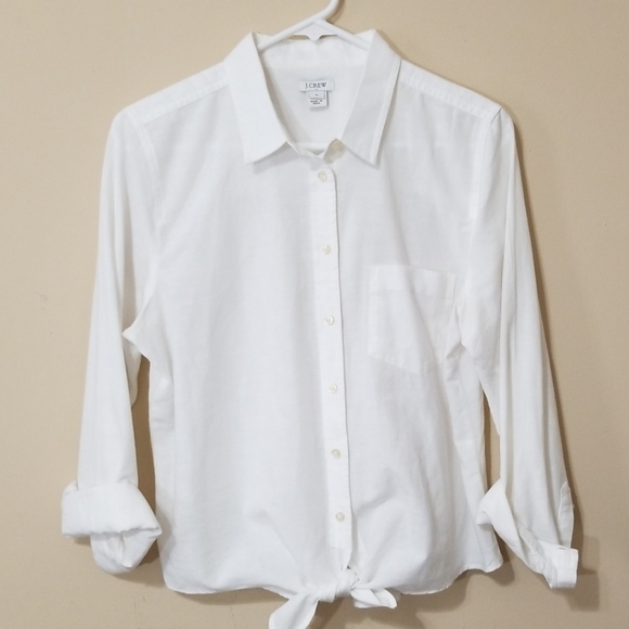 J. Crew Tops - J. CREW White Linen Blend Tie Front Button Down